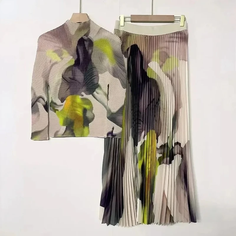 Женский костюм с плиссированной юбкой миаке летний полный комплект большого