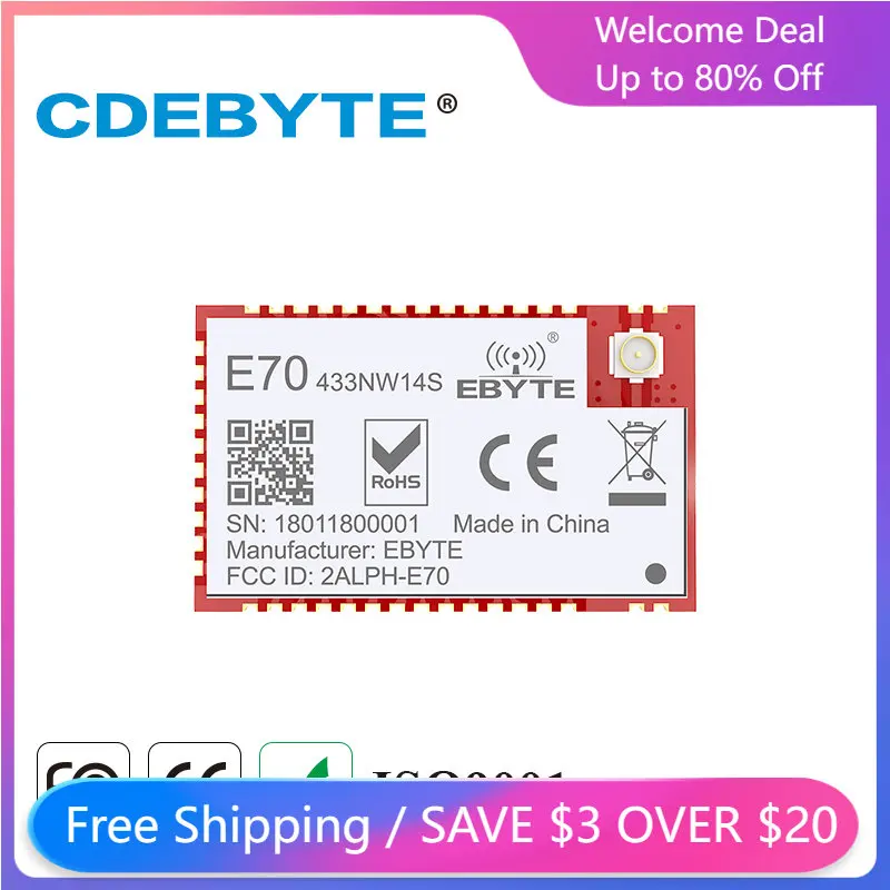 

CC1310 433 МГц Звездный сетевой SMD беспроводной приемопередатчик E70-433NW14S IoT 14 дБм 433 МГц IPEX антенный передатчик и ресивер