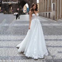 loveweiwei boho white wedding dress a line v neck appliques spagetti straps bridal gowns dubai backless brides dress custom made