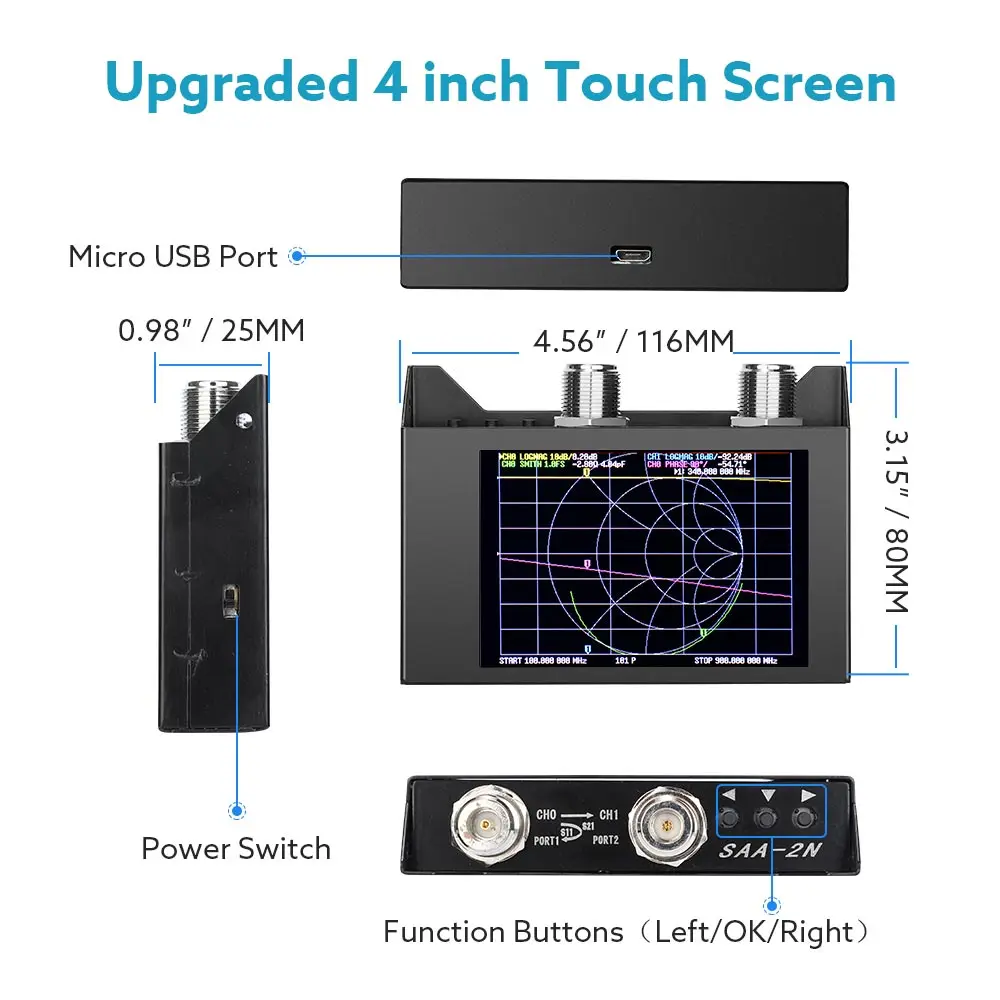 Комплект векторного анализатора сети 4 0-дюймовый экран 3G SAA-2N NanoVNA V2