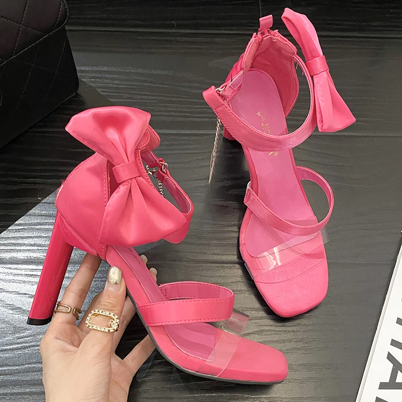 

Fashion Butterfly-knot Women High Heels Sandals Square Toe Zippers Female Casual Outdoor Elegant Party Ladies Pumps Shoes 2022