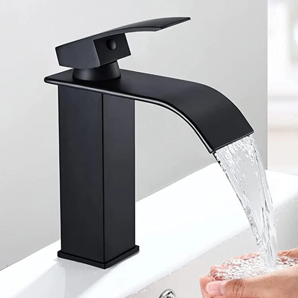 

Waterfall Basin Sink Faucet Black Faucets Brass Bath Faucets Hot&Cold Water Mixer Vanity Tap Deck Mounted Washbasin Taps