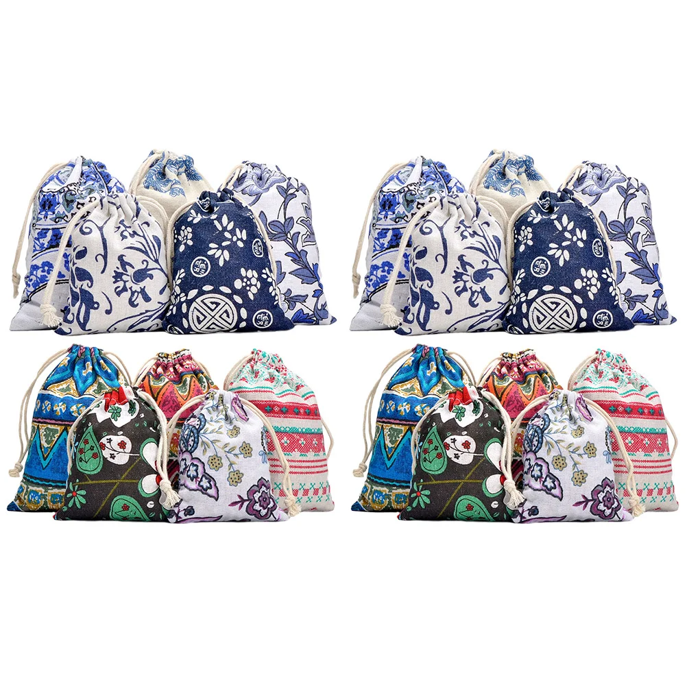 

Drawstringlinen Jewelry Storage Pouch Gift Cotton Backpack Christmas Reusable Pouches Grocery Wrapping Candy Ethnic Floral Style