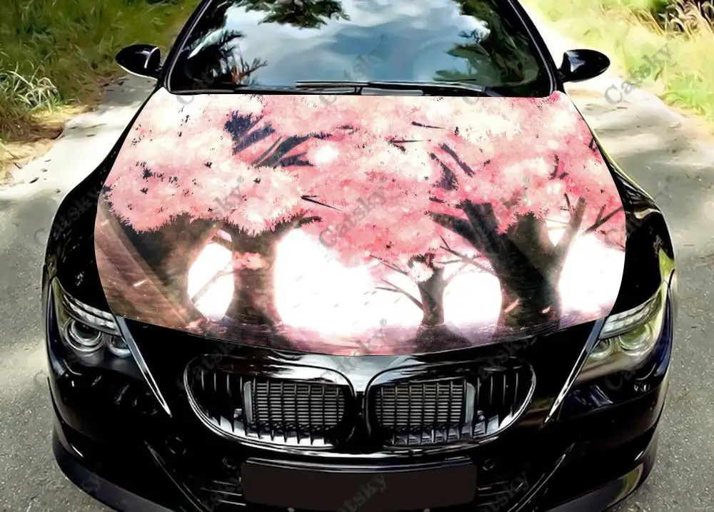 

Виниловые Стикеры с аниме вишневым цветком, японская автомобильная капота, виниловая пленка, наклейки на крышку двигателя, автомобильные аксессуары