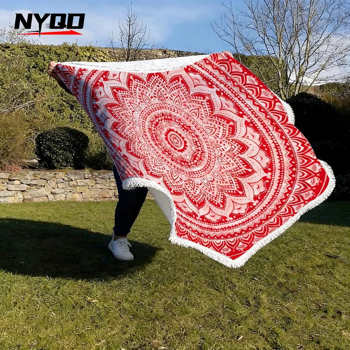 Фото Пляжные полотенца Mandala Round, летние, геометрические, толстые, для душа и ванны, 150 см, круглые, для пляжа, плавания, йоги, как покрывало, сервильетт де пляж №5