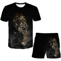 3d printing tiger fashion clothes top shorts suits children boys girls cartoon shapes summer lively cute suits printed shirts