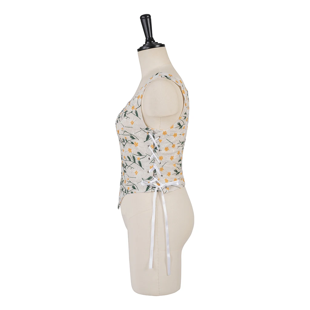 Medieval Retro Embroidery Floral Vest Victorian Casual Regency Dresses Artistic Corset Square Neck