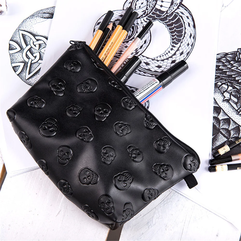 

Non-toxic Storage Bag Women Pu Leather Toiletry Kit Bag Fashionable Handbag Bathroom Tasteless Cosmetic Bag Skull Makeup Bag