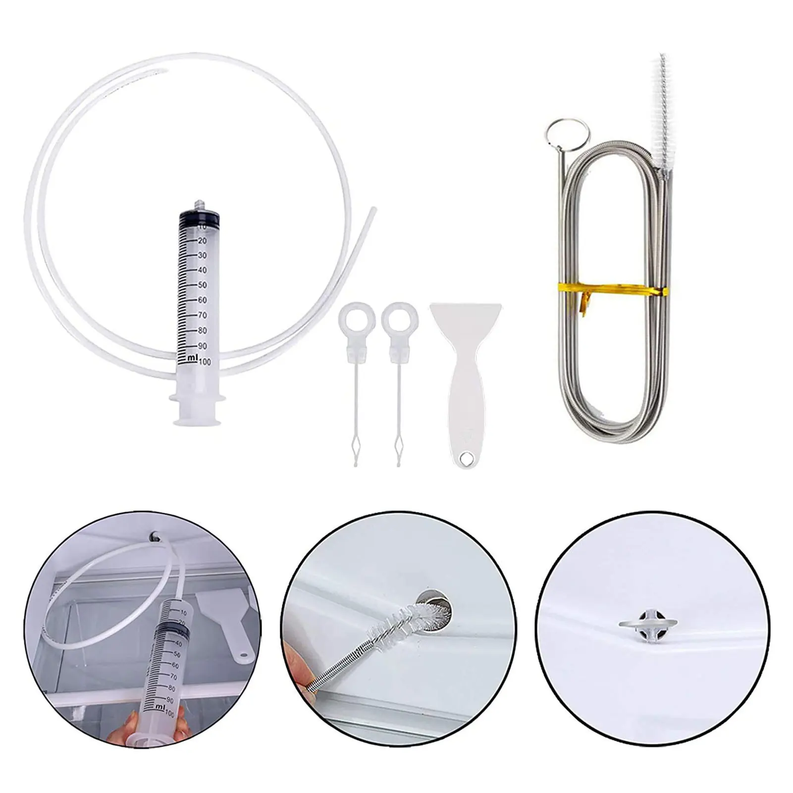 

5Pcs Refrigerator Drain Dredge Cleaning Set Fridge Hole Cleaner Long Flexible Scrub Brush Home Suction Syringe Cleaning Device