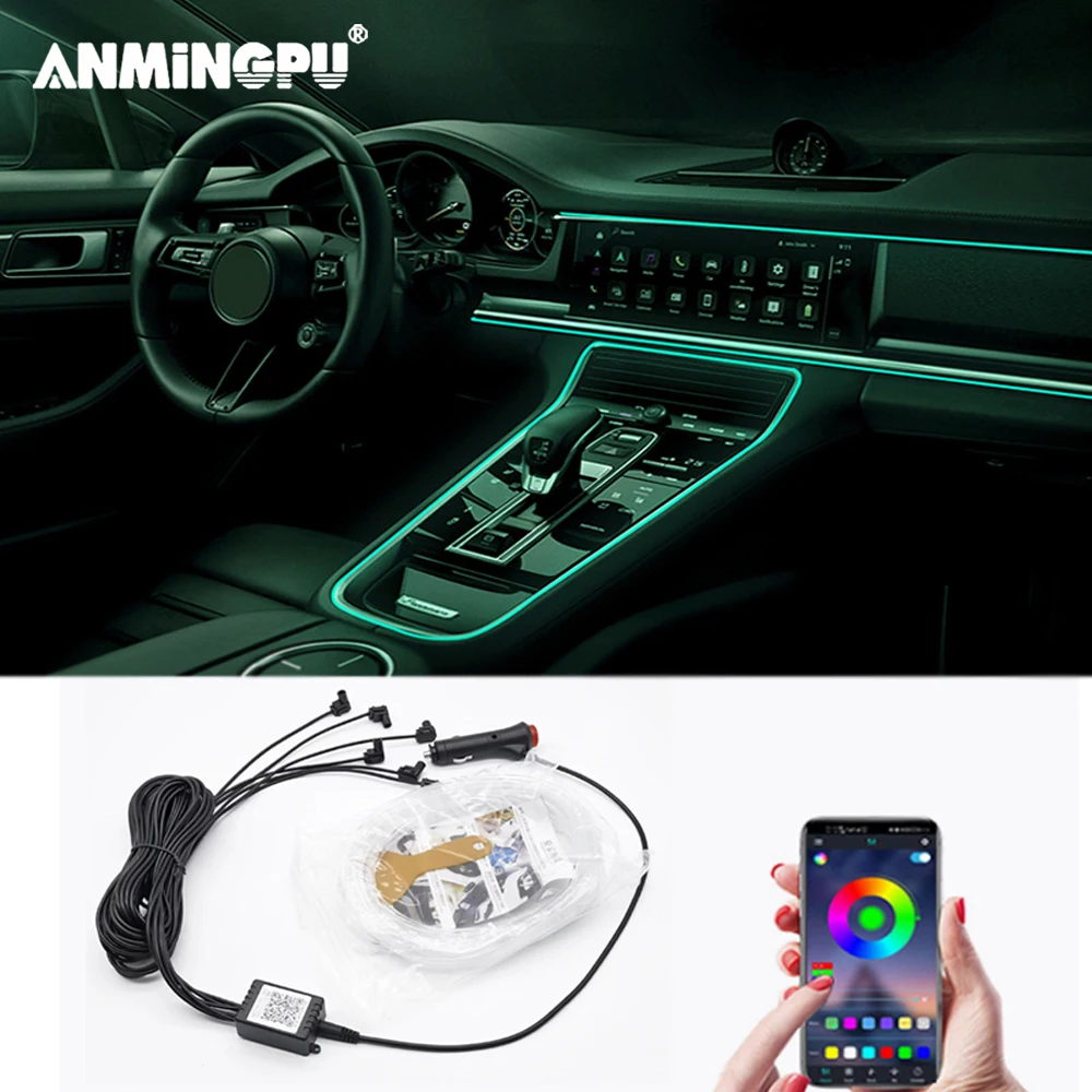 

ANMINGPU RGB светодиодный окружающий внутренсветильник свет с управлением через приложение 6 в 1, автомобильные декоративные лампы, оптоволоконн...