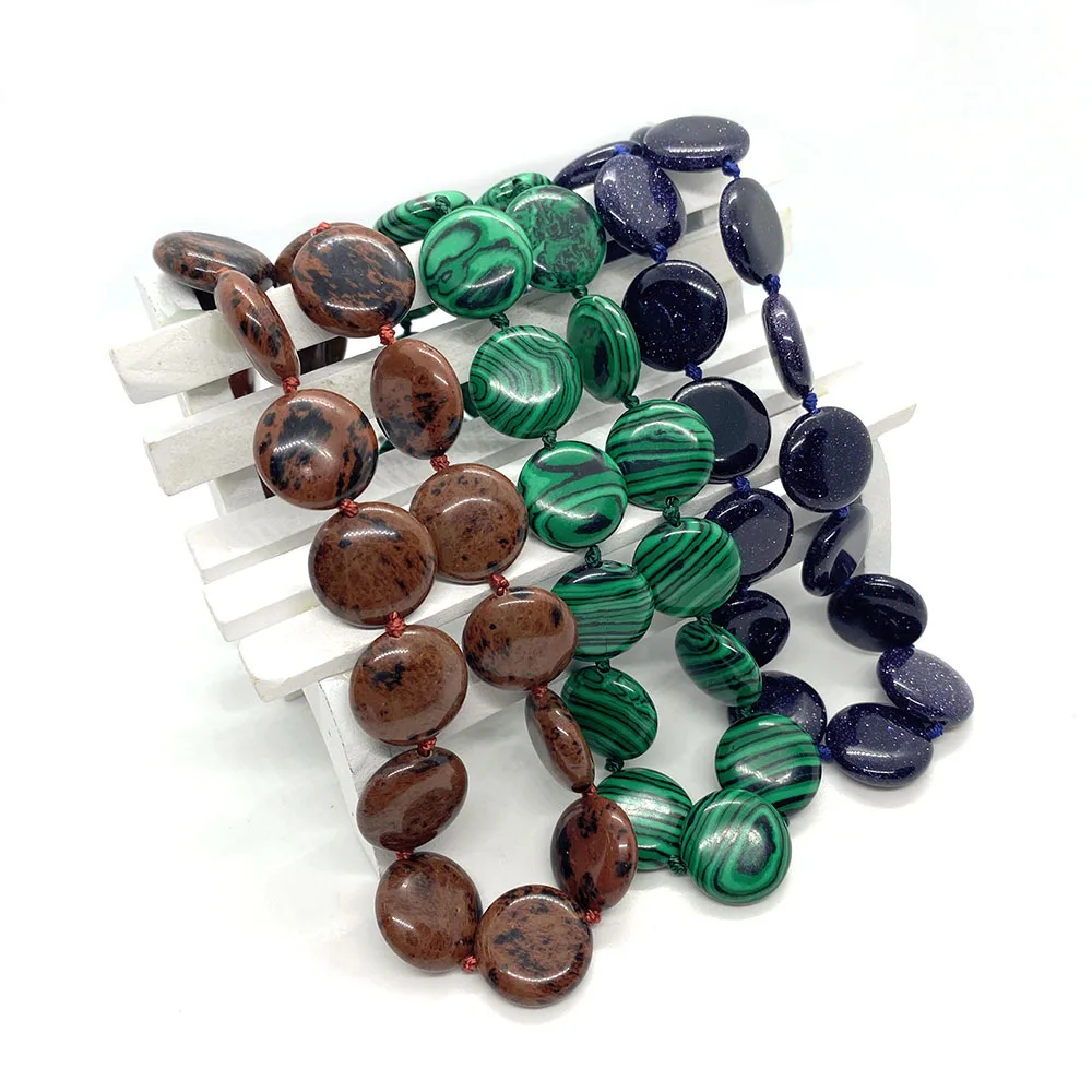 

Natural Stone Disc Beads 16mm Agate Malachite Charm Fashion Jewelry Rope Chain Necklace Men and Women Gift Jewelry
