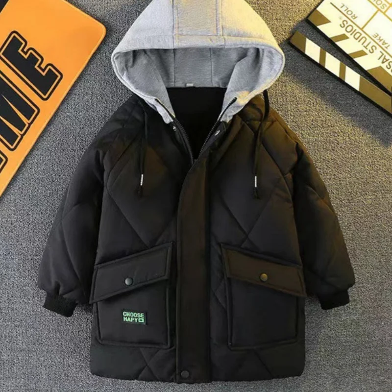 Пальто для мальчиков хлопковая куртка ветровка верхняя одежда 2024 синяя зимняя
