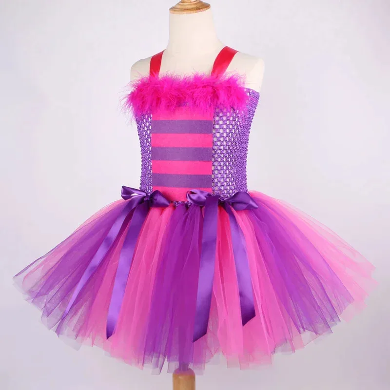 Фото Алиса в стране чудес Chesuite Cat Tutu ярко-розовый фиолетовый мультяшный тюль праздничное платье для девочек детский костюм для косплея на Хэллоуин NM31 №3