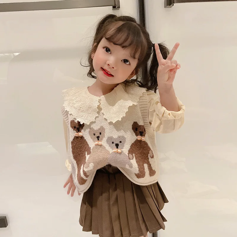 

RiniLucia Sweet Outfits Kids Girls Princess 3pcs Clothes Sets Autumn Children Shirt Waistcoat + Pleated Skirt Outfits Suit