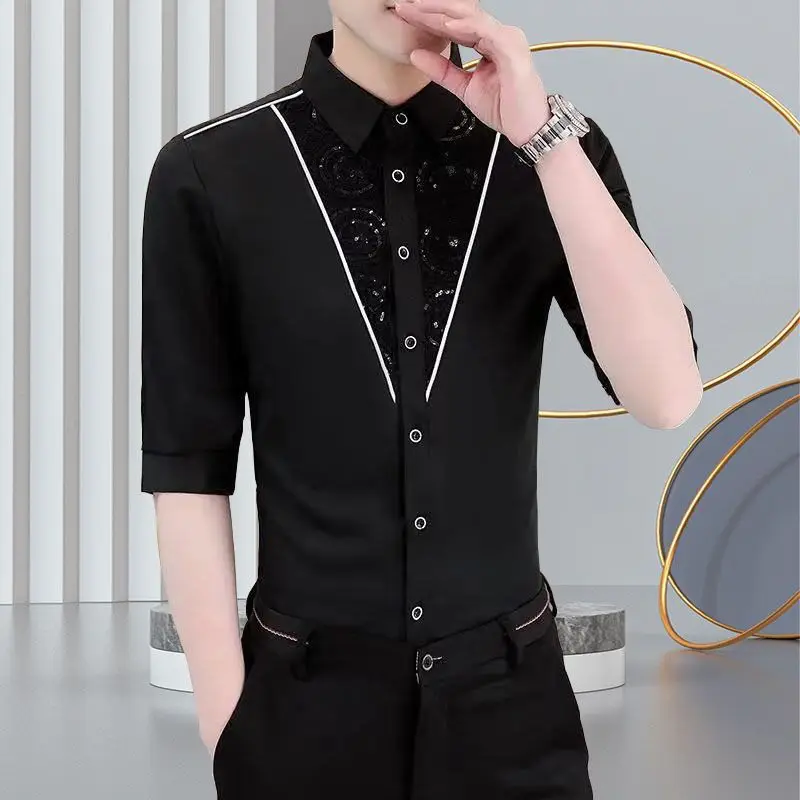 Рубашка 2-B9 мужская с рукавом средней длины приталенная Повседневная рубашка три