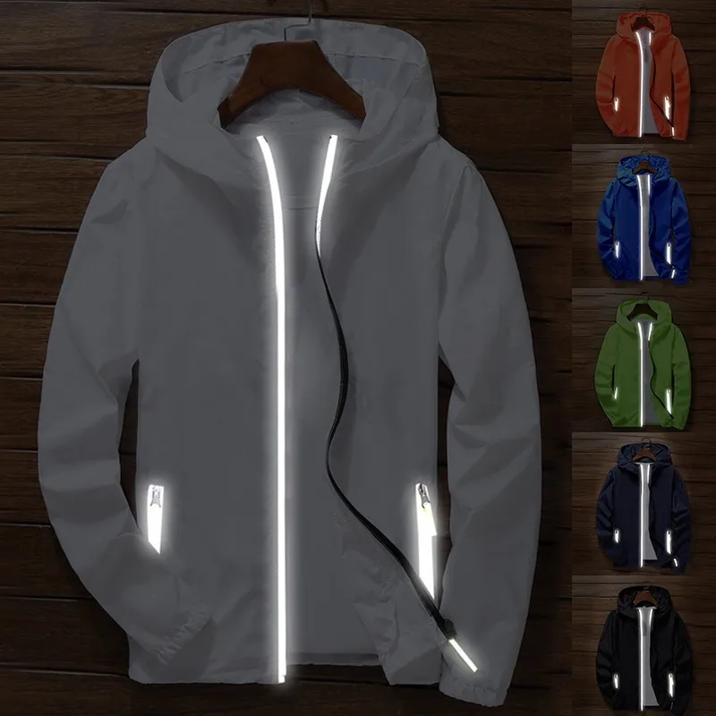 

Men's Women's Reflective Jacket Windbreaker Zip Coat Sun Protection Oversized 7XL