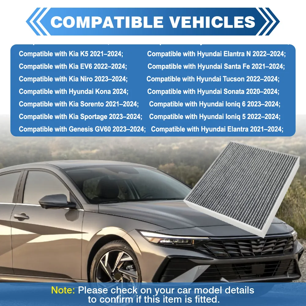 

Автомобильный угольный воздушный фильтр салона для Hyundai Elantra Ioniq Santa Sonata Tucson Kia K5 Sportage EV6 97133-L1000 97133-N9000