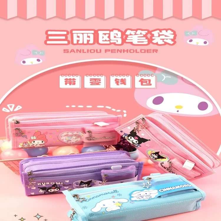 

Sanrio Pen Bag Stationery Box Zero Wallet Boys And Girls Cute Large Capacity Pencil Box Cartoon Gift Kuromi Meredith Jade Dog