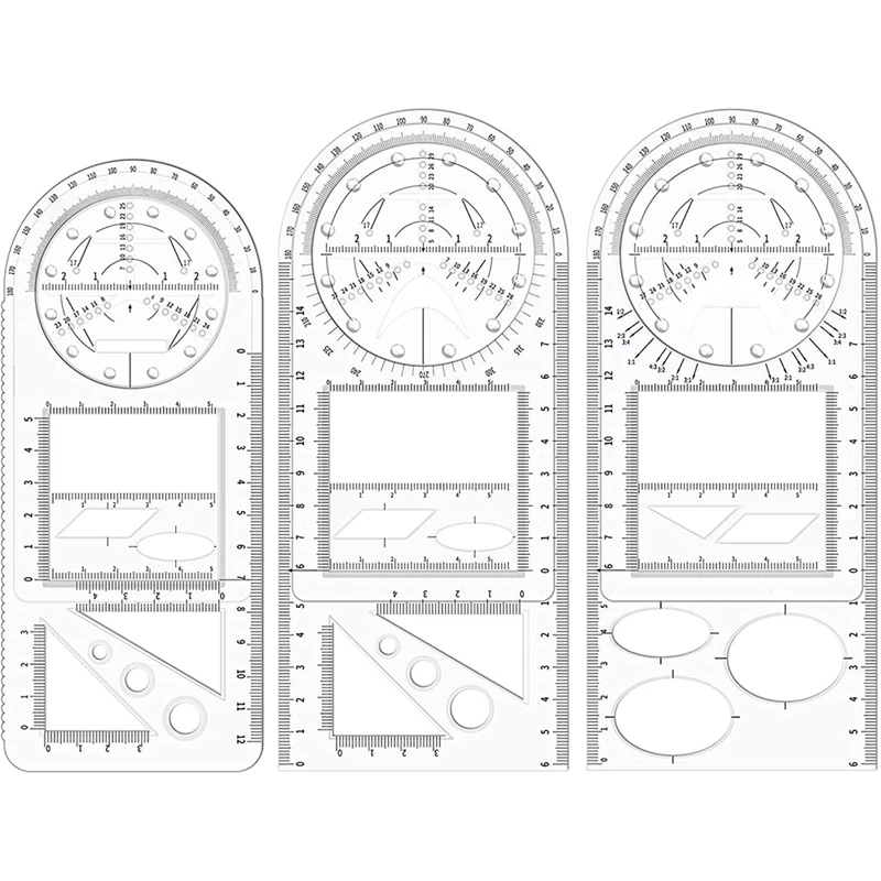 

3Pcs Multifunctional Geometric Ruler, Mathematics Drawing Ruler, Geometric Drawing Template Measuring Draft Rulers