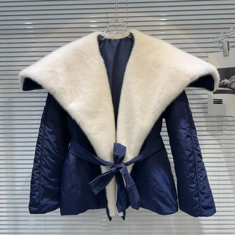 DEAT женская меховая куртка с матросским воротником и поясом модные свободные