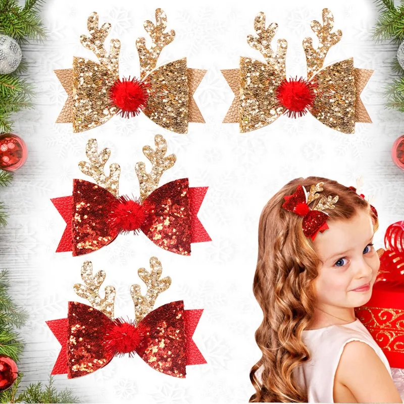 

1/2pcs Lovely Christmas Elk Ear Hair Clip Baby Girl Santa Snowman Hairpin Xmas Party Barrettes For Kids Cosplay Headwear