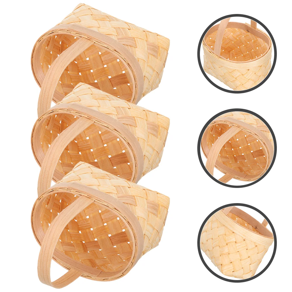 Маленькая деревянная корзина из 3 шт. мини-плетеный держатель для лакомств