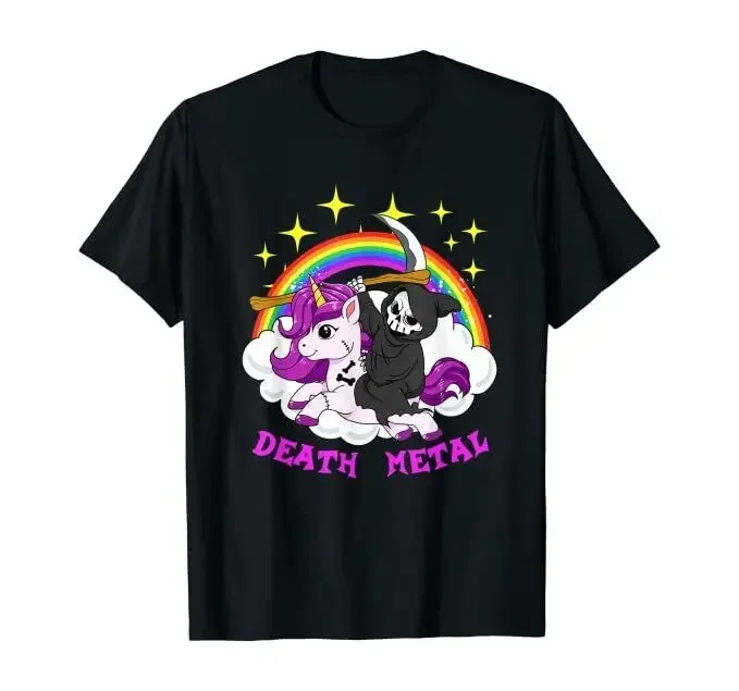 Забавная футболка Death Meettal Unicorn Rider Grim Reaper Heavy Rock