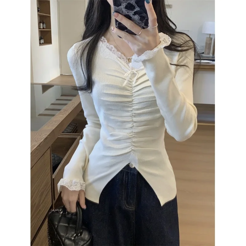 Французский кружевной плиссированный бант с v-образным вырезом и длинными