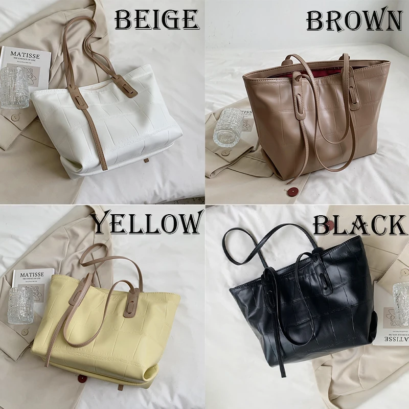 Women Casual Big Bags Large Capacity Ladies Bags Fashion Handbags Solid Color Leather Ladies Bags Designer Style Women's Bags
