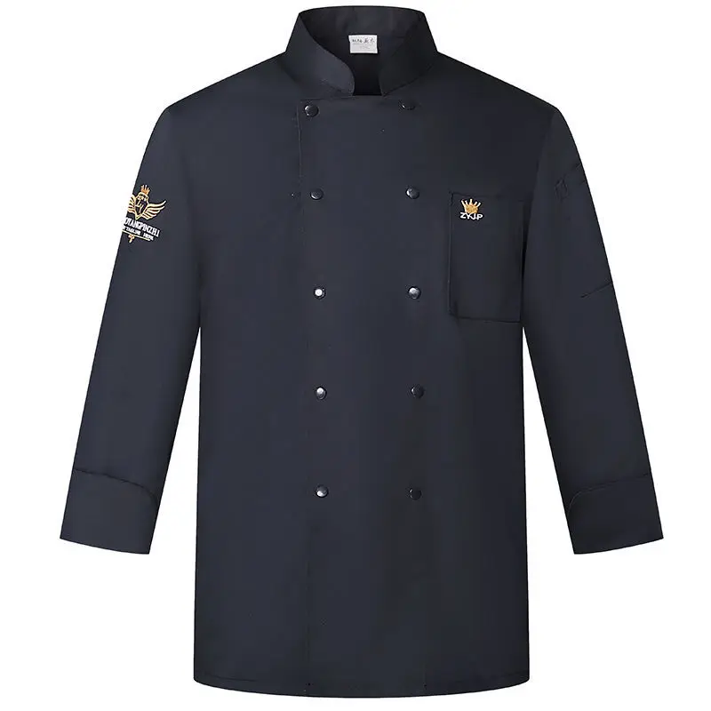 

Black Unisex chef uniform Logo Long Sleeve restaurant Jacket Bakery Food Service Breathable Chef Coat new Cooking clothes Apron