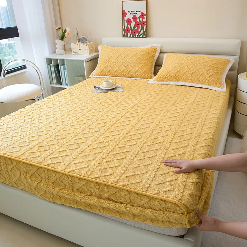 

Однотонный чехол на матрас из молочного бархата, однотонный фланелевый чехол на матрас для осени и зимы, простыня из кораллового флиса