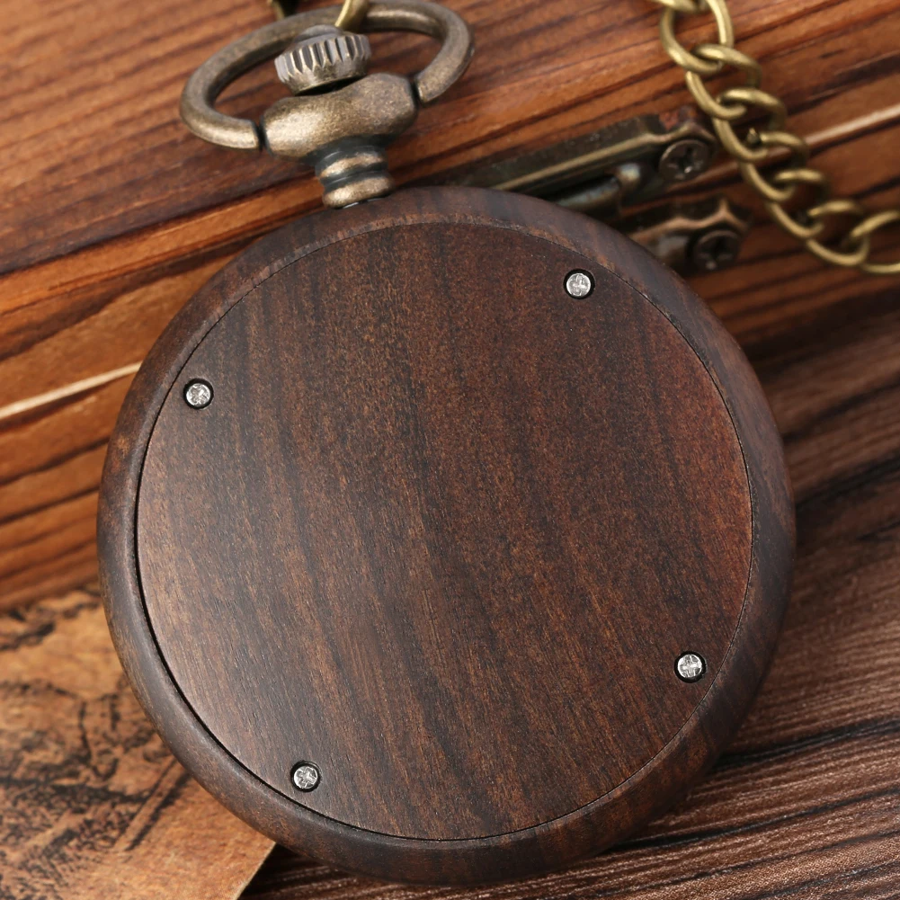 Pocket Watch for Men Luxury Ebony Wood Quartz Pocket Watch Pendant Transparent Arabic Numerals Dial Gift for Women Relógio
