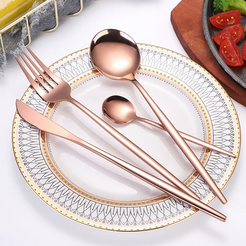 

1PCS Stainless Steel Tableware Gold Dinnerware Set Portable Knife Fork Spoon Flatware Set Dishwasher Safe Silverware Cutlery Set