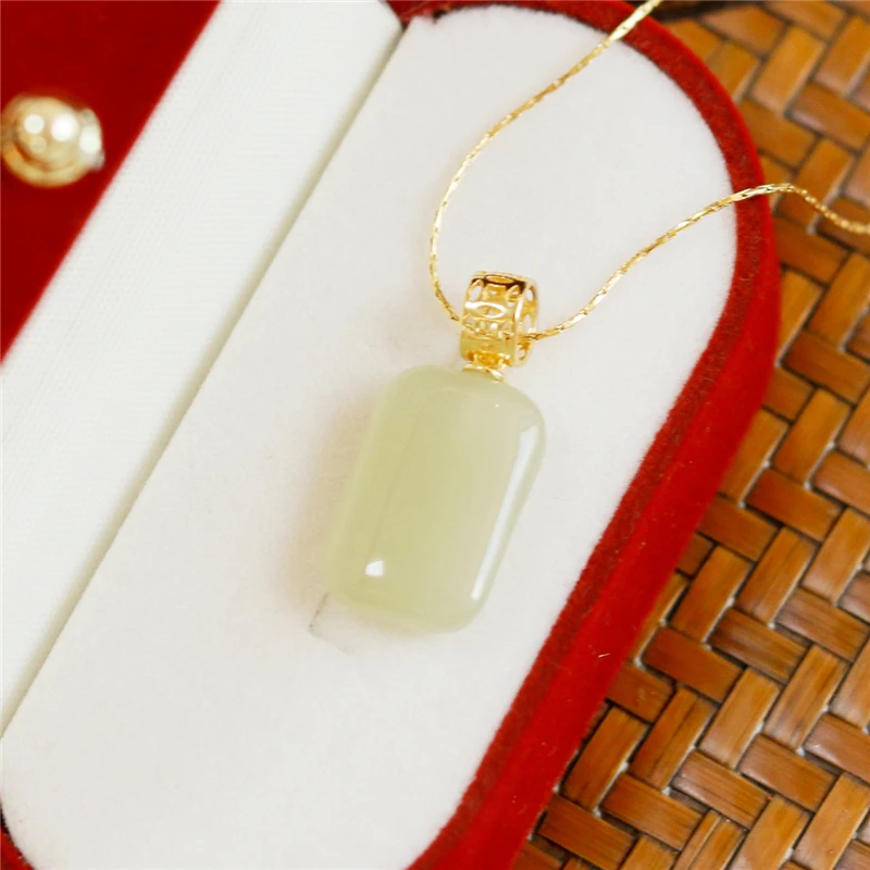 

Sole Memory Natural Hetian Jade 14k Gold Silver Color Female Necklace SNE659