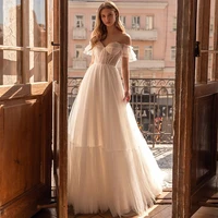 weilinsha off the shoulder sweetheart wedding dress for girls bohemian a line chapel train tulle bridal gowns robe de mari%c3%a9e