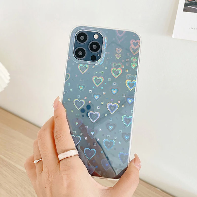 

Custodia per telefono ZKBOW Laser trasparente Love Heart per IPhone 12 11 Pro 13 Pro Max X XR XS Max 7 8 Plus SE 2020 Cover post