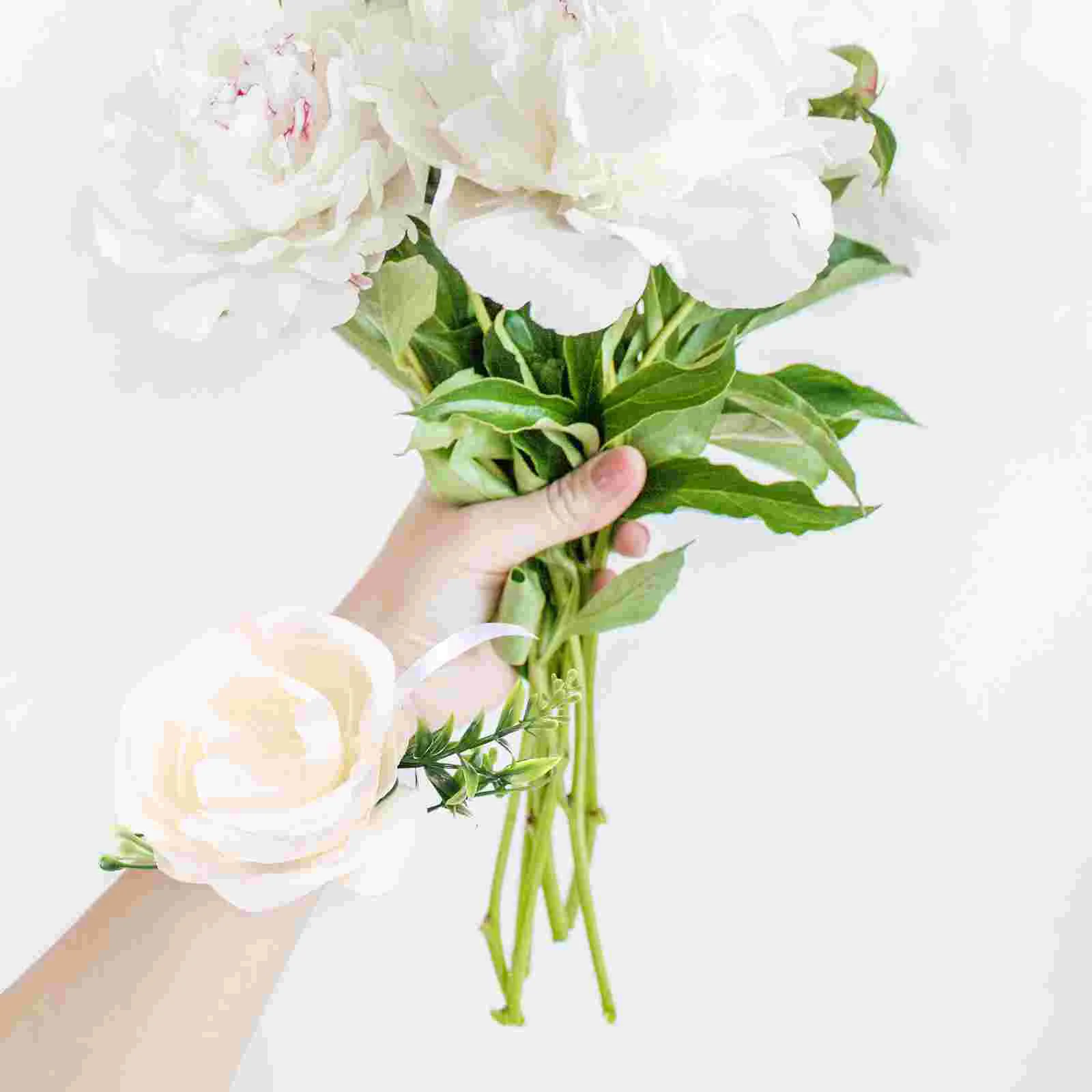 

Corsage Bracelet Artificial Flower Wrist Corsage Wristlet for Bride Bridesmaid