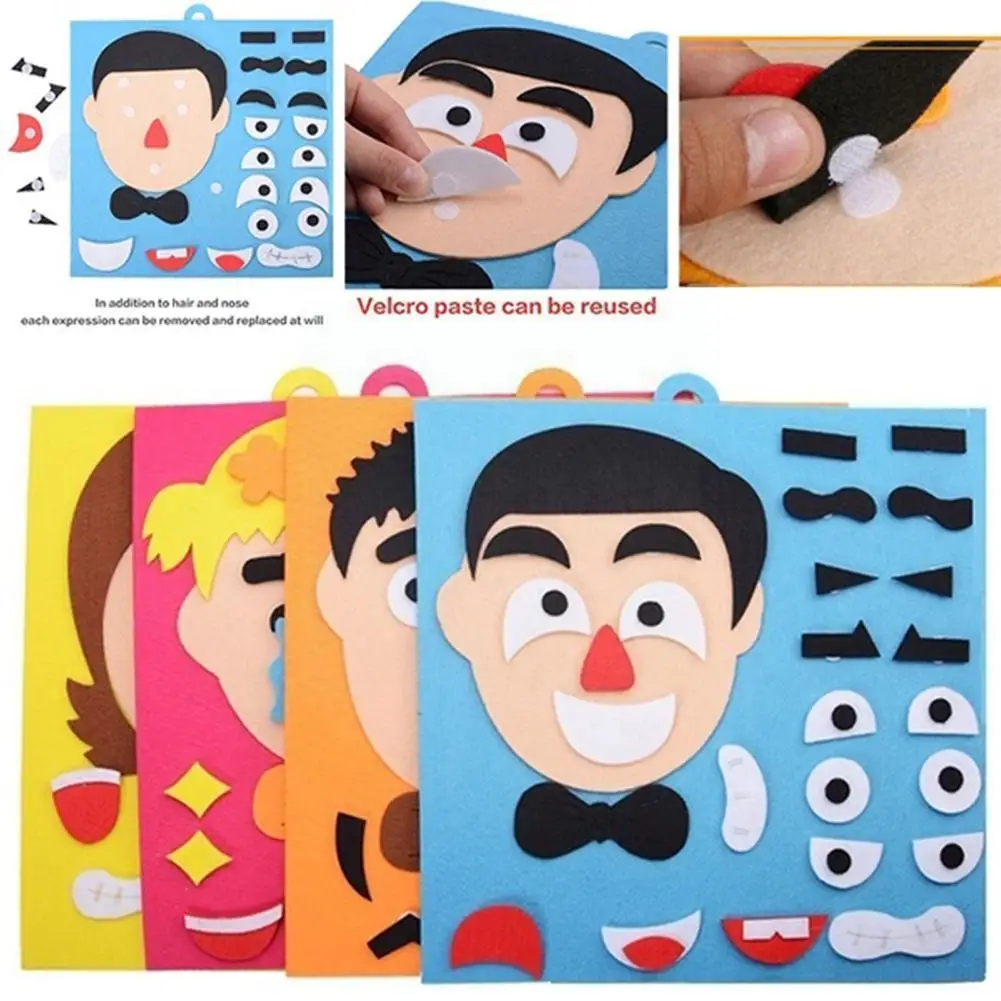 

4pcs Face Expression Emotion Change Game Felt Fabric Preschool Aid Toy Teaching Material Learning Montessori Educational Y0l2