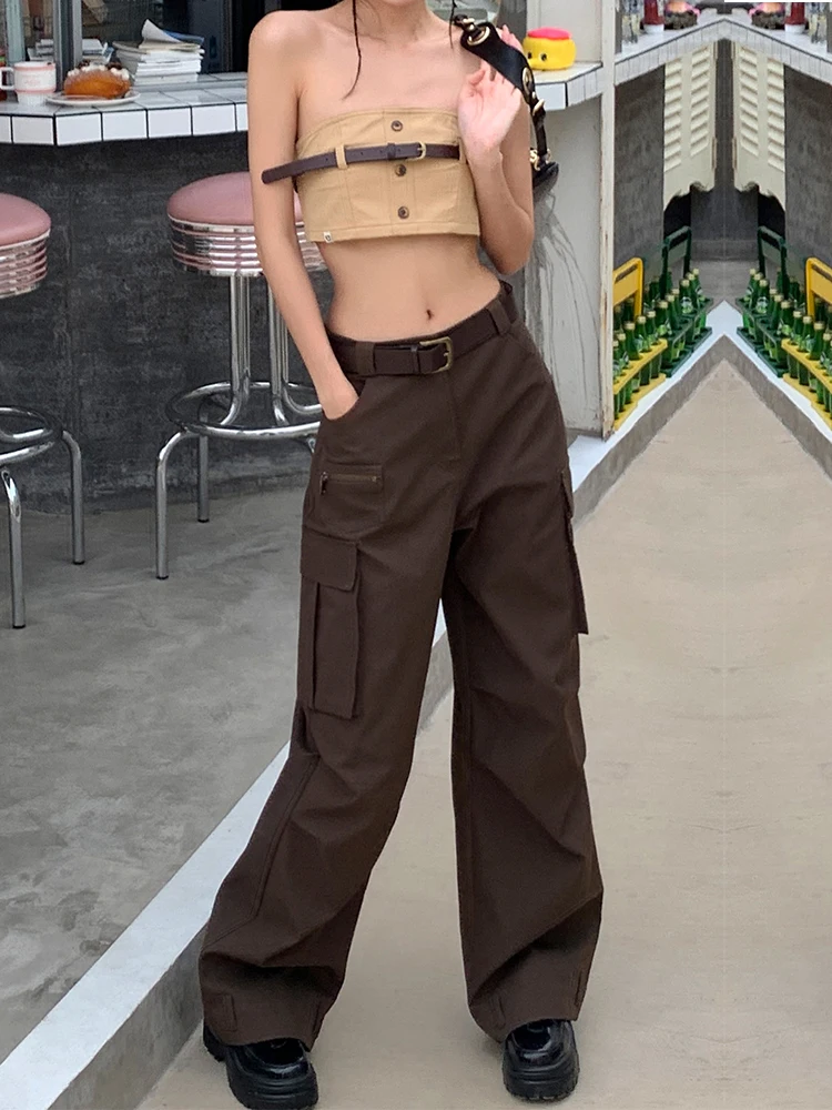 

Boyfriend Baggy Jeans 2022 Autumn High Waist Straight Leg Loose Cargo Pants Women Y2k Clothes Vintage Pocket Denim Trousers Belt