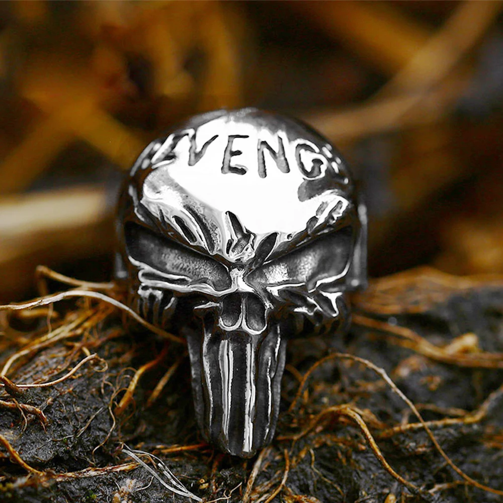 

Vintage 316L Stainless Steel Punisher Skull Rings For Men Fashion Biker Goth Skull Signet Ring Punk Party Jewelry Gift Wholesale