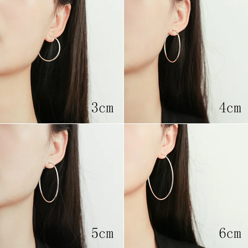 

S925 Silver Needle Exaggerated Earrings Big Hoop Simple Temperament Fashion Personality Show Face Thin Ear Rin