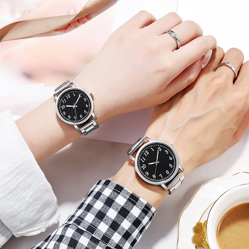 

Minimalist Lover Watches Paired Digital Watch Black Surface Alloy Clock Brand Watch for men women Gifts Fashion Zegarek Damski