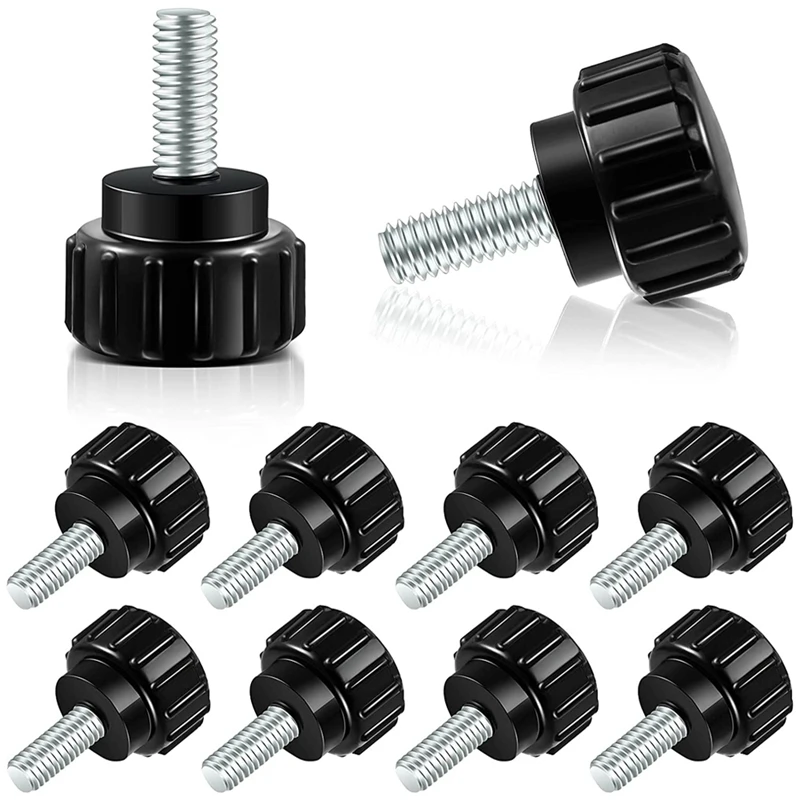 M4 X 10 Mm Carbon Steel Threaded Knurled Thumbscrew Screw On Knobs Grips Black Round Clamping