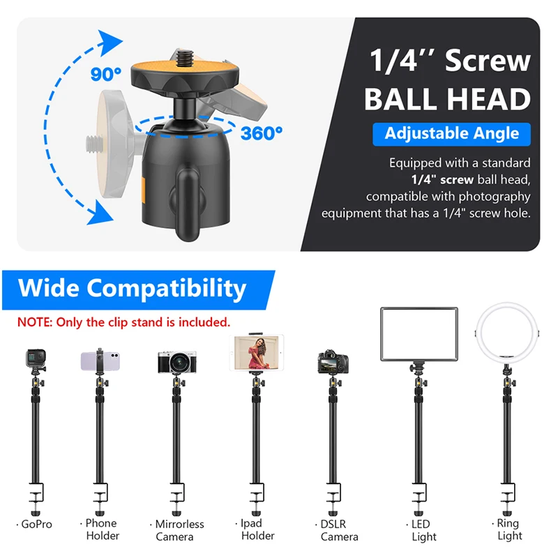 VIJIM LS01 Extend C Tripod Clamp 90cm Desk Light Stand Live Boom Arm with 1/4