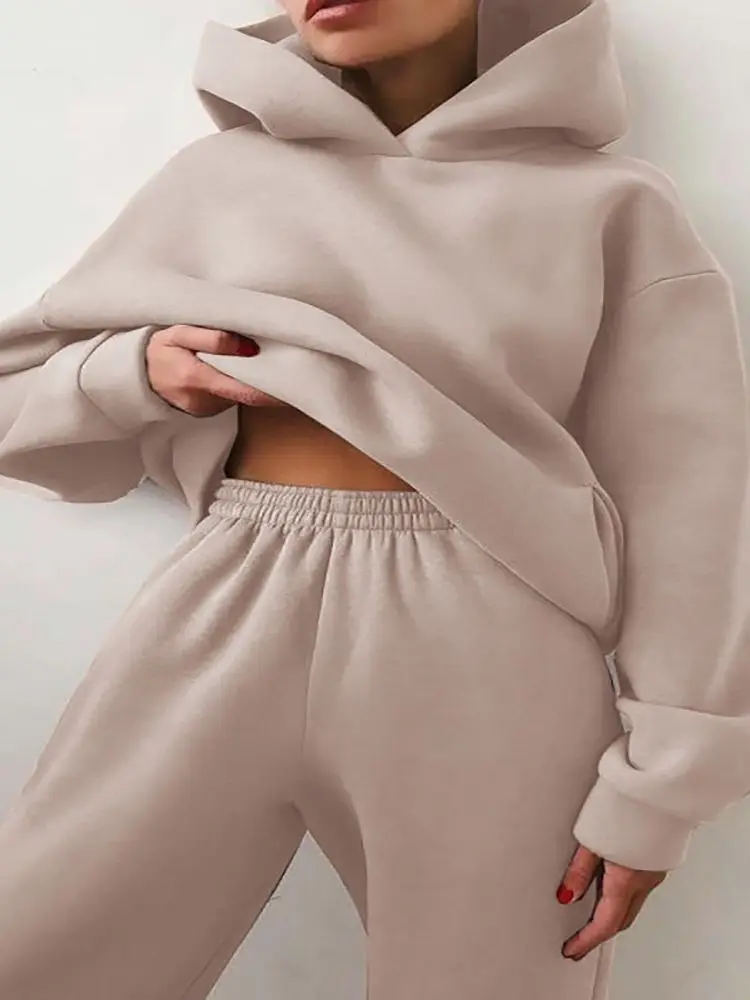 

Winter Two Piece Sets Women Tracksuit Oversized Suit 2022 Autumn Trouser Suits Female Sweatshirt Solid Sports Hoodie Sportswear
