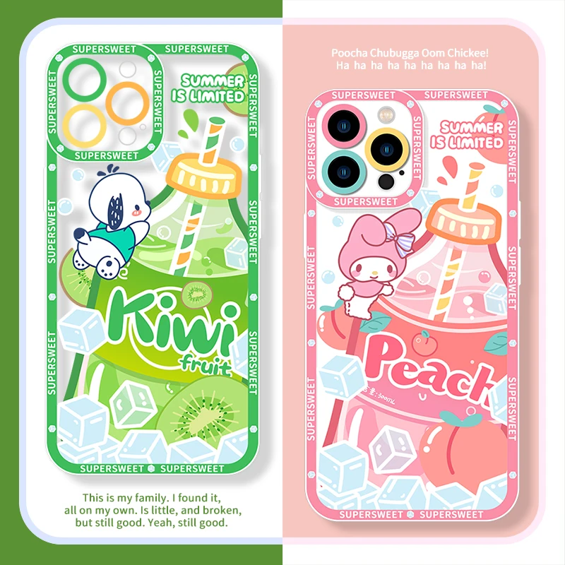 

Kuromi Melody Cinnamoroll Drinks Case for iPhone 14 Pro Max 13 12 11 Pro Mini XR XS X 8 7 6 6S Plus SE 2020 Soft Silicone Cover