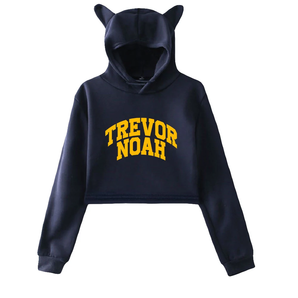 

Женские укороченные толстовки Trevor, пуловер с длинным рукавом и капюшоном, укороченные топы с надписью «Ноя», Повседневная Уличная одежда в ...