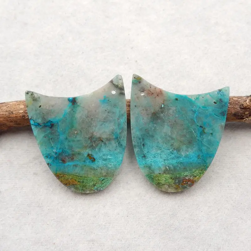 

Semiprecious Handmade Natural Stone Chrysocolla Double Holes Women Earrings Accessories 34x29x3mm 11g