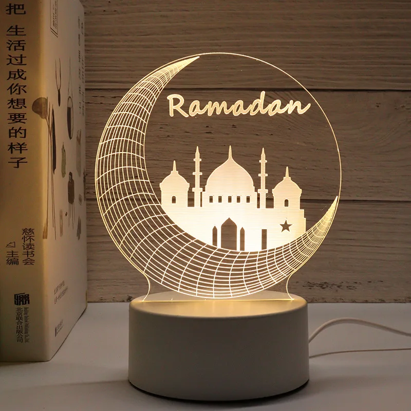 

Мусульманский Рамадан, искусственное украшение, светодиодный 3D акрилосветильник EID Mubarak, декоративный ночник, украшение для спальни, прикроватная лампа