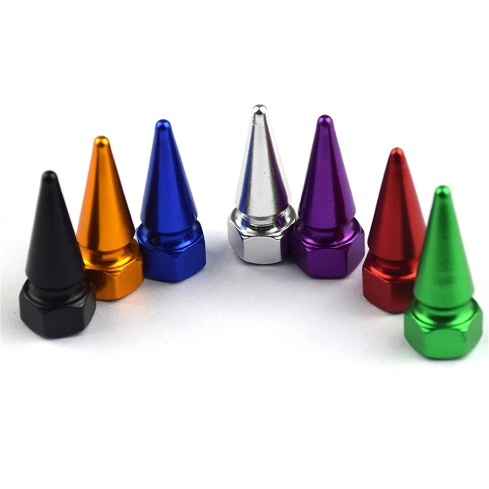 

4pcs Car Tire Valve Stem Cap External Tire Accessories Truck Wheel Tyre Air Dust Cap Aluminum Color Metal Spike Fit Universal